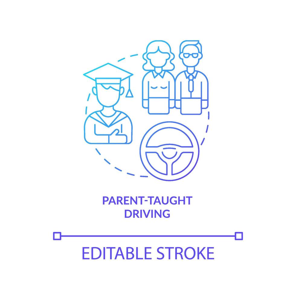 parent a enseigné la conduite de l'icône de concept de dégradé bleu. éducation à la conduite pour les adolescents illustration de fine ligne idée abstraite. compétence et capacité de conduite du véhicule. dessin en couleur de contour isolé de vecteur