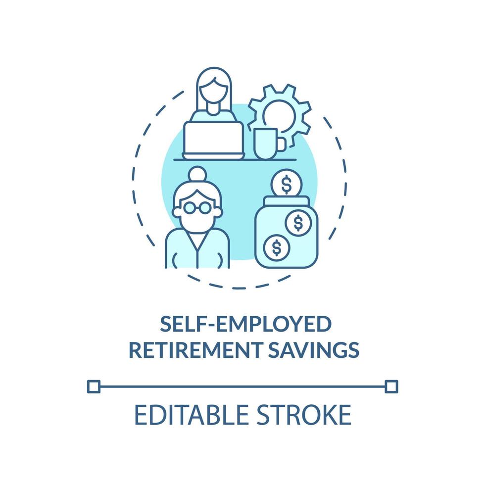 icône du concept d'épargne-retraite des travailleurs indépendants. option de compte bancaire illustration de fine ligne idée abstraite. compte de retraite pour les travailleurs indépendants. dessin de couleur de contour isolé de vecteur. trait modifiable vecteur