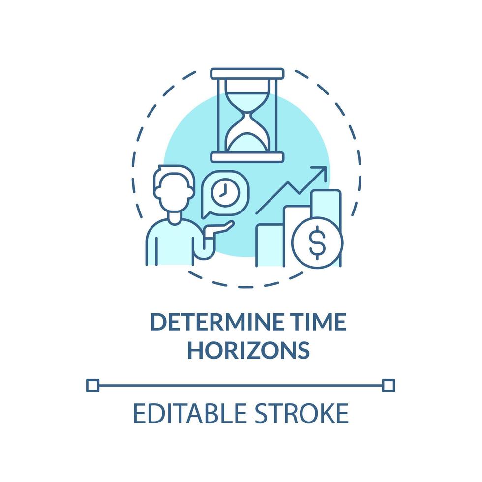 déterminer l'icône de concept de chronologie d'investissement. investissements périodes de croissance des revenus idée abstraite illustration de la ligne mince. horizon temporel de planification. dessin de couleur de contour isolé de vecteur. trait modifiable vecteur