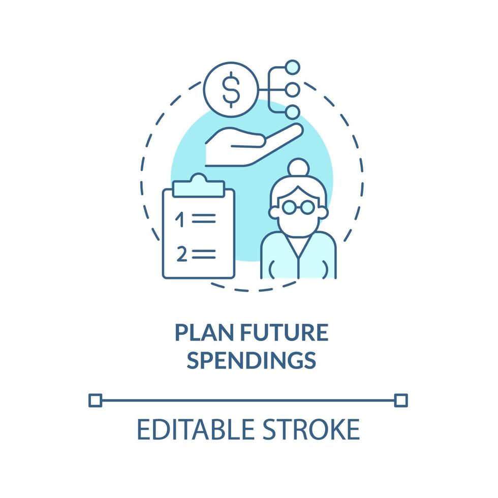 analyser l'icône de concept de dépenses futures. calculer l'illustration de la ligne mince de l'idée abstraite du budget et du revenu. planifier les dépenses financières. dessin de couleur de contour isolé de vecteur. trait modifiable vecteur