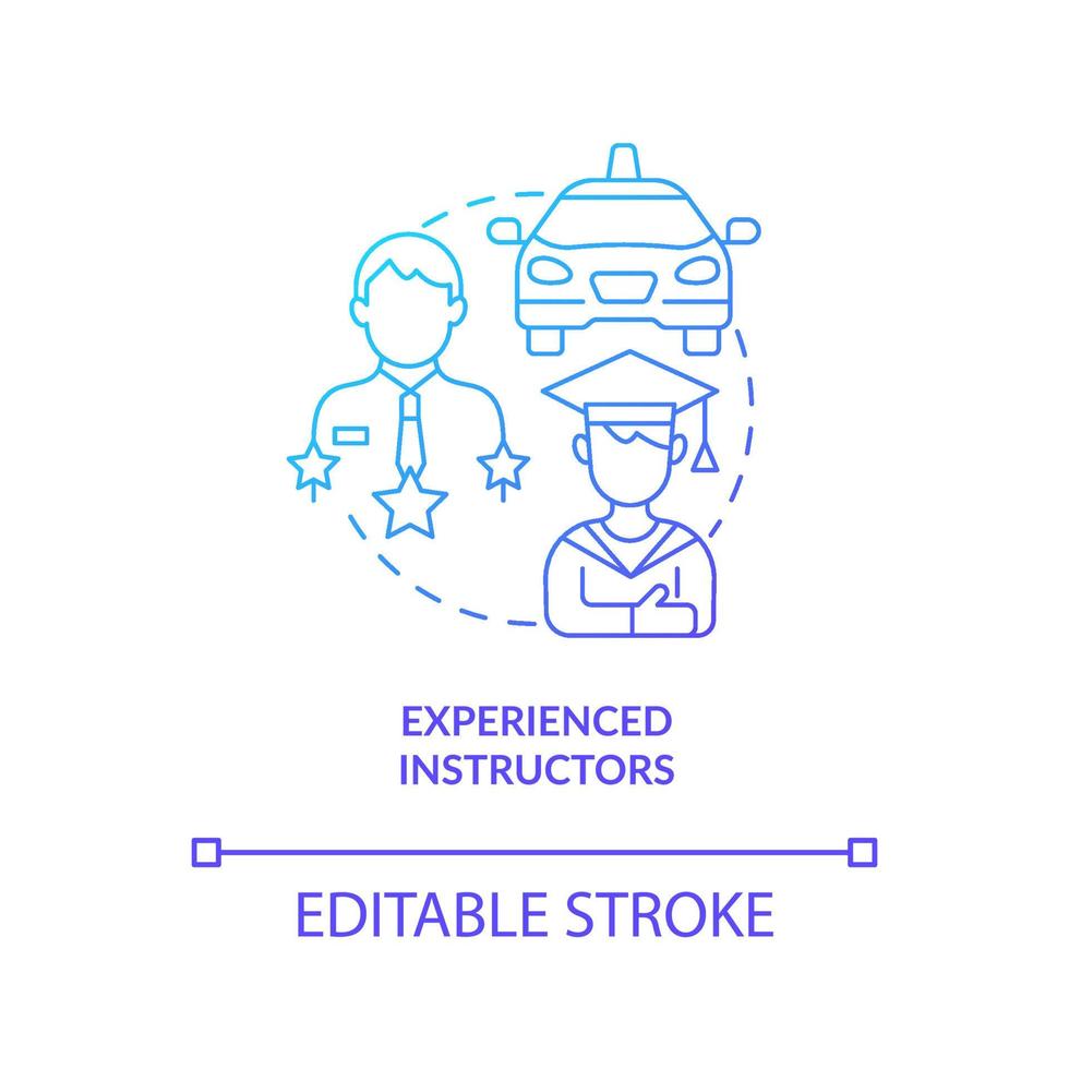 icône de concept de dégradé bleu instructeurs expérimentés. illustration de fine ligne d'idée abstraite d'école de conduite. tuteur qualifié. apprendre aux élèves à conduire une voiture. dessin en couleur de contour isolé de vecteur