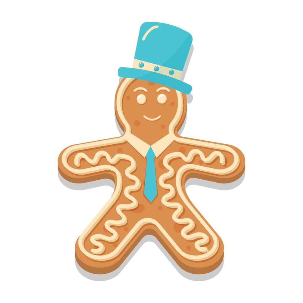 bonhomme de pain d'épice en chapeau et cravate. biscuit glacé maison sucré. vecteur