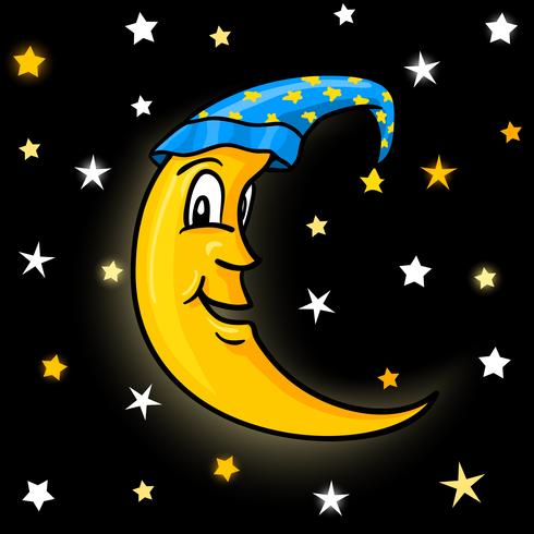 Lune en bonnet de nuit avec étoiles vecteur
