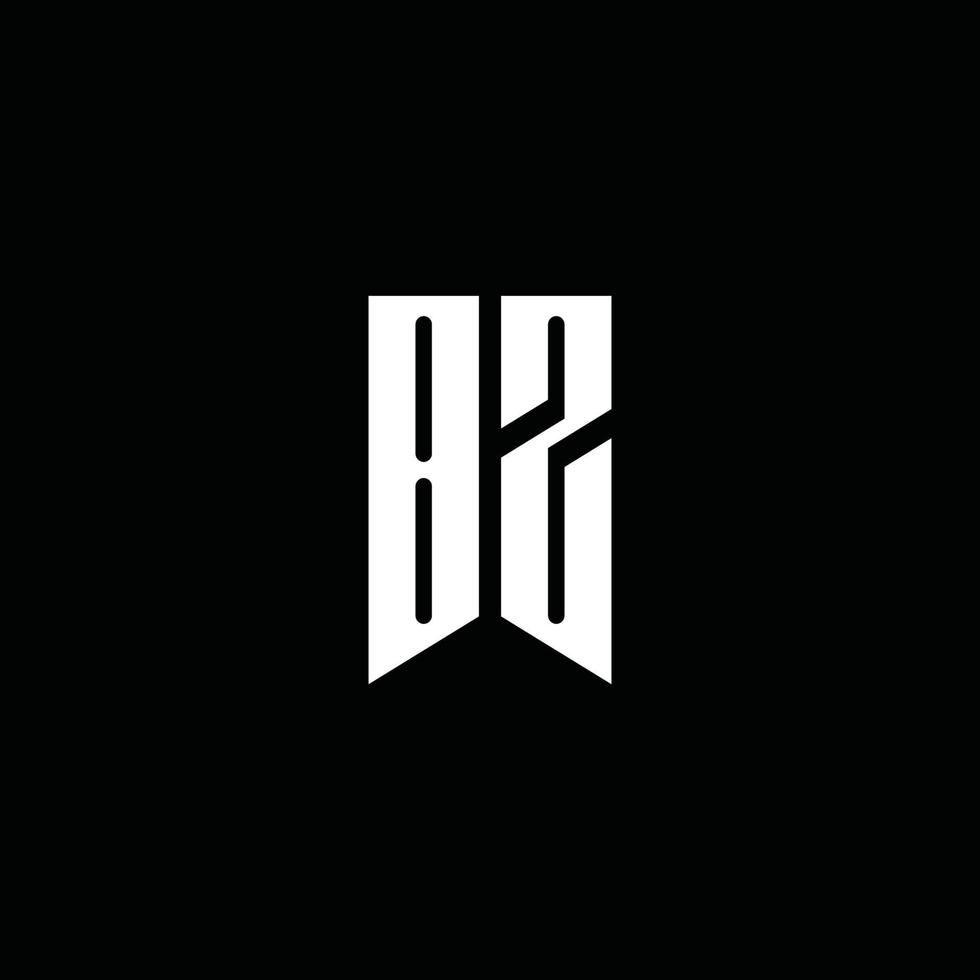 monogramme du logo bz avec style emblème isolé sur fond noir vecteur