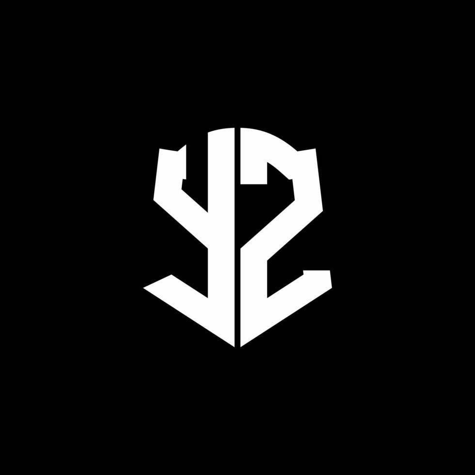 Ruban de logo de lettre monogramme yz avec style de bouclier isolé sur fond noir vecteur
