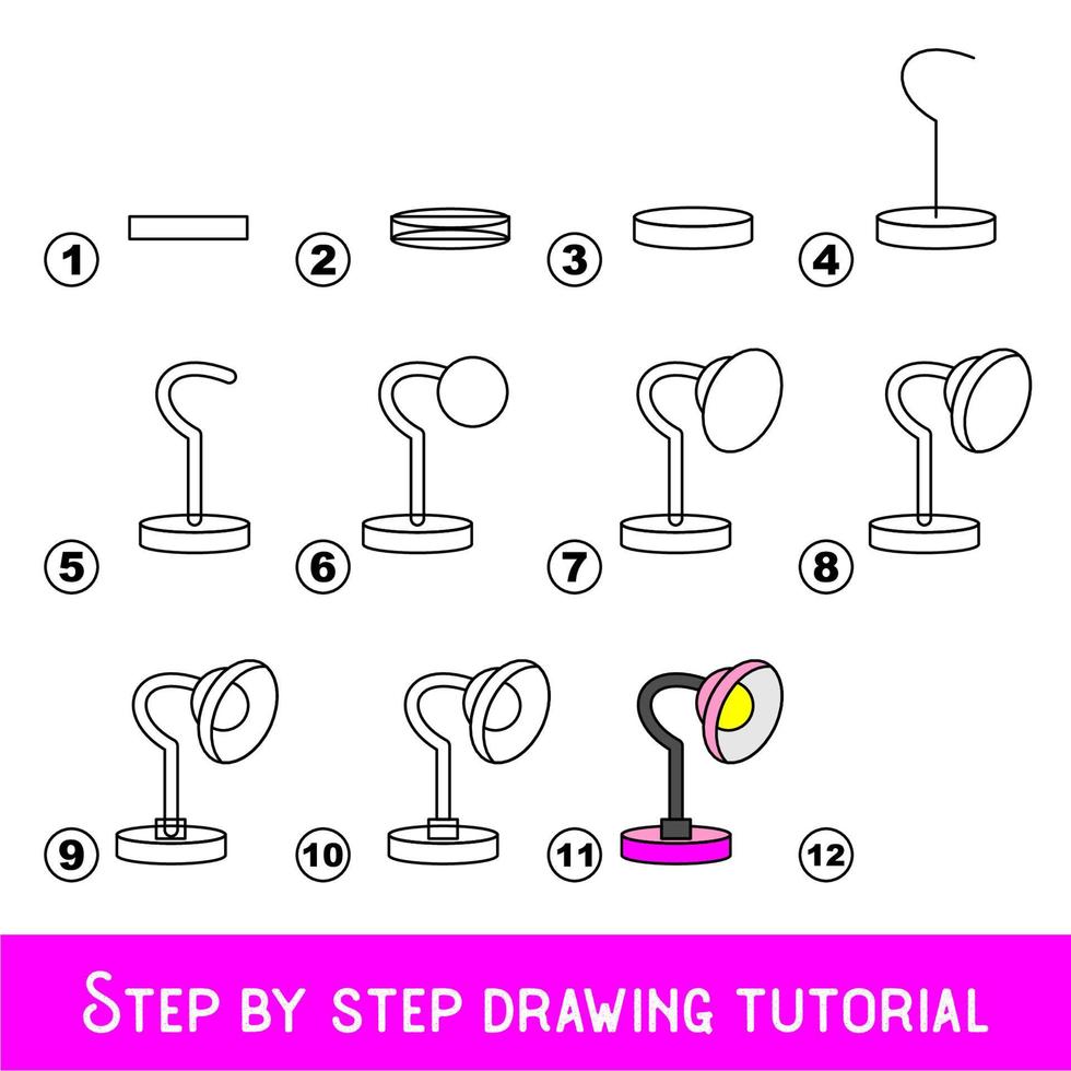 jeu pour enfants pour développer les compétences de dessin avec un niveau de jeu facile pour les enfants d'âge préscolaire, tutoriel de dessin pour lampe d'étude. vecteur