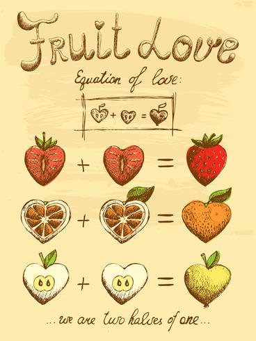 Affiche vintage de formule amour fruits vecteur