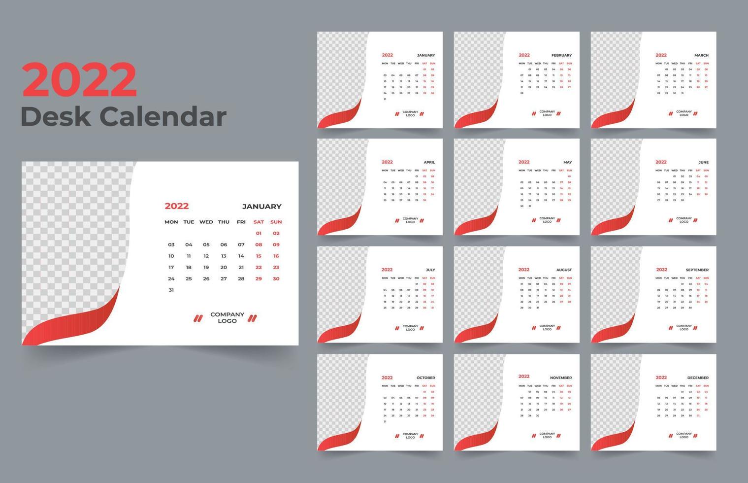 Conception de modèle de calendrier de bureau 2022 vecteur