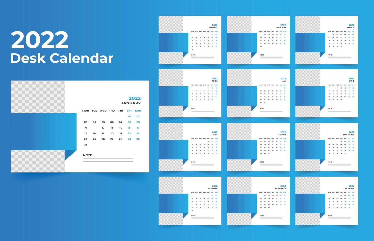 Conception de modèle de calendrier de bureau 2022 vecteur