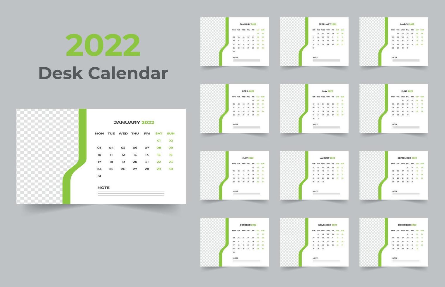 Conception de modèle de calendrier de bureau 2022 vecteur