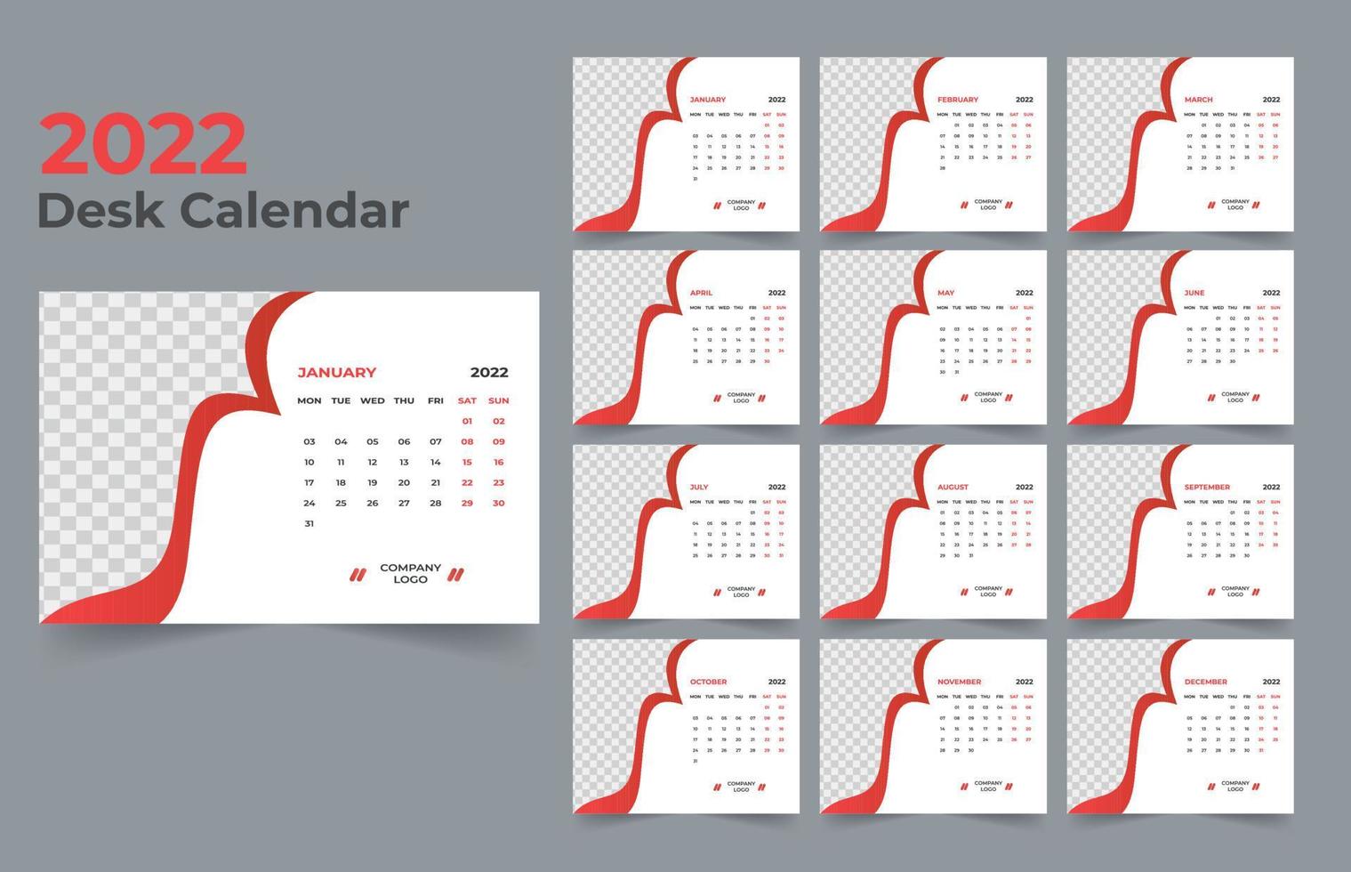 Conception de modèle de calendrier de bureau 2022 vecteur