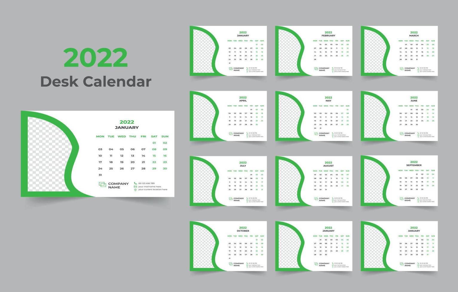 Conception de modèle de calendrier de bureau 2022 vecteur