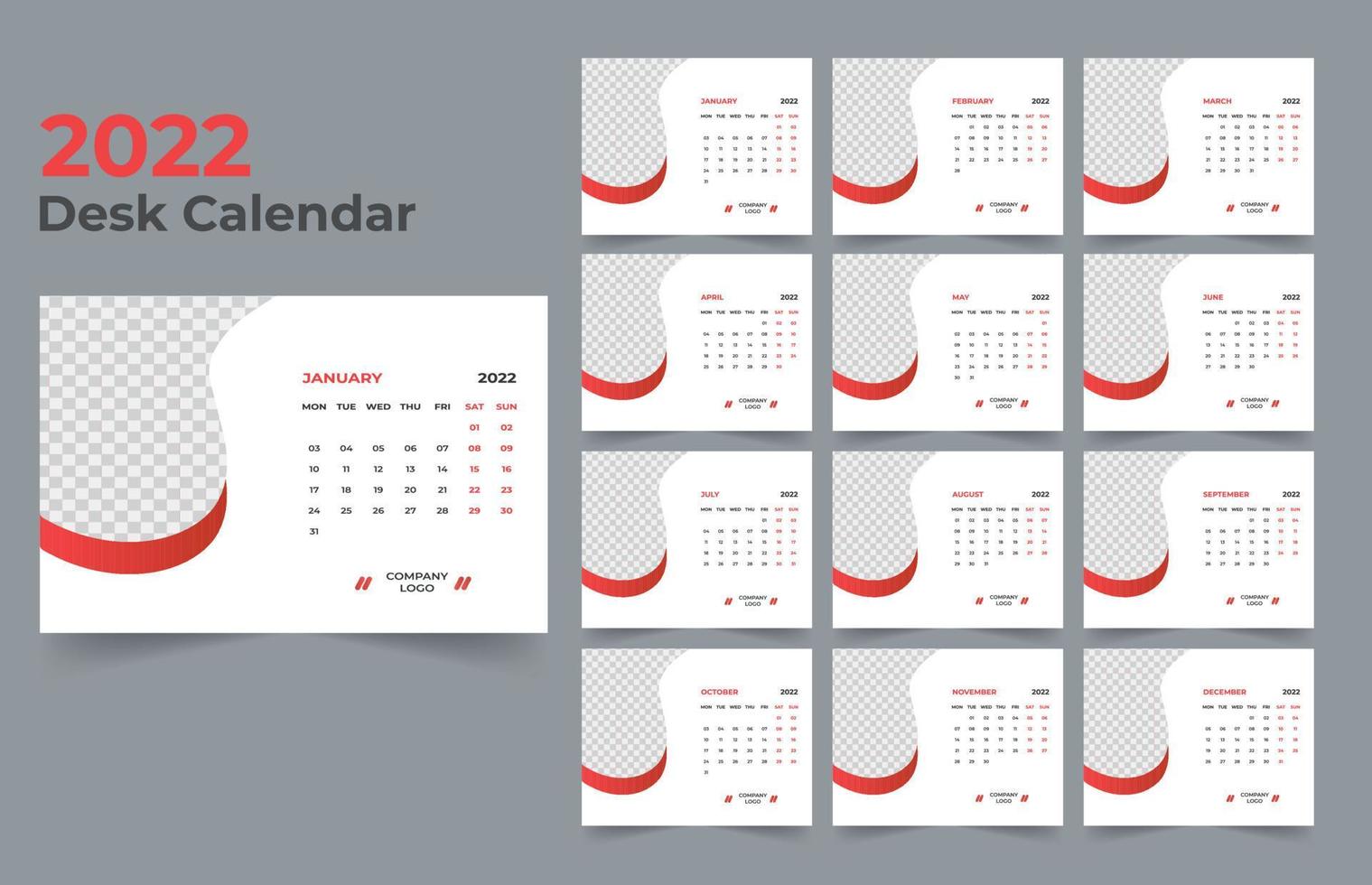 Conception de modèle de calendrier de bureau 2022 vecteur