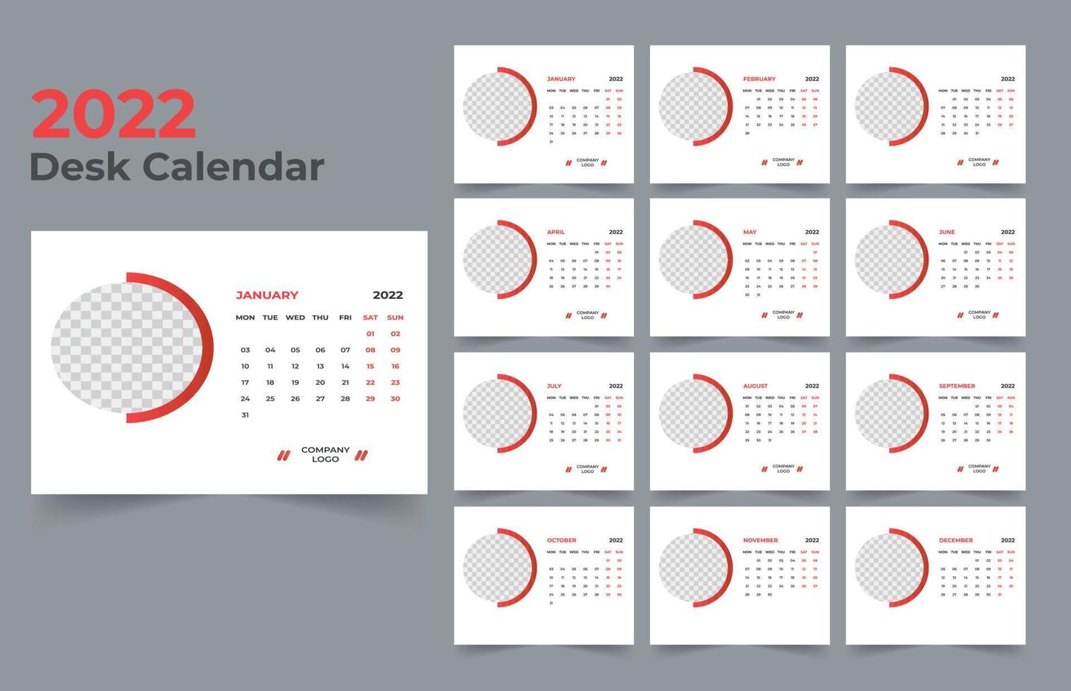 Conception de modèle de calendrier de bureau 2022 vecteur