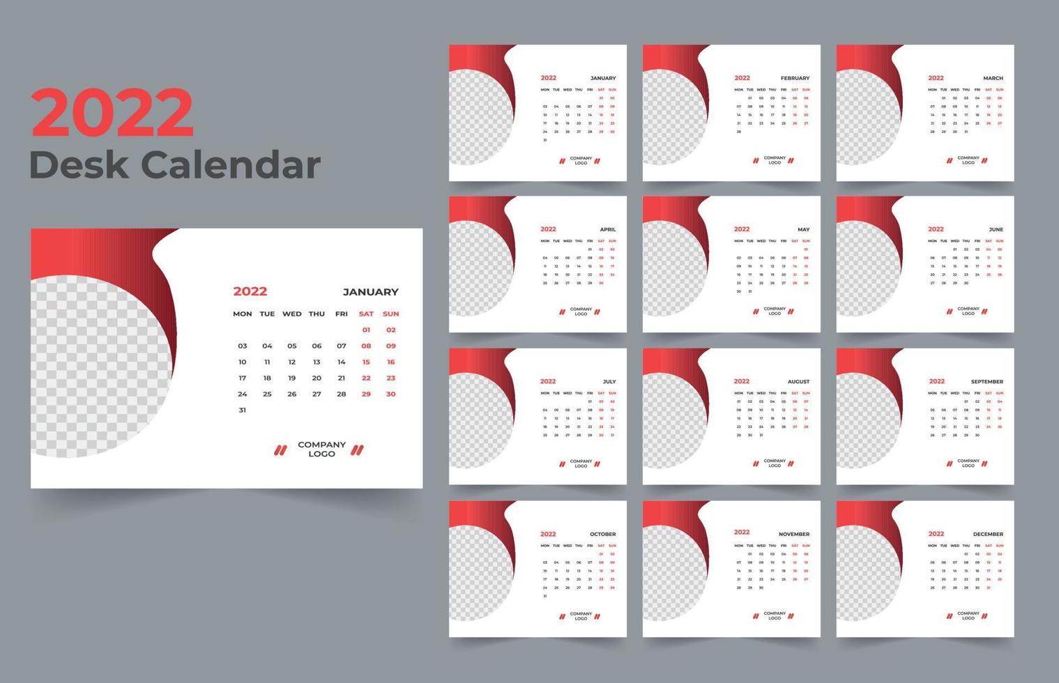 Conception de modèle de calendrier de bureau 2022 vecteur