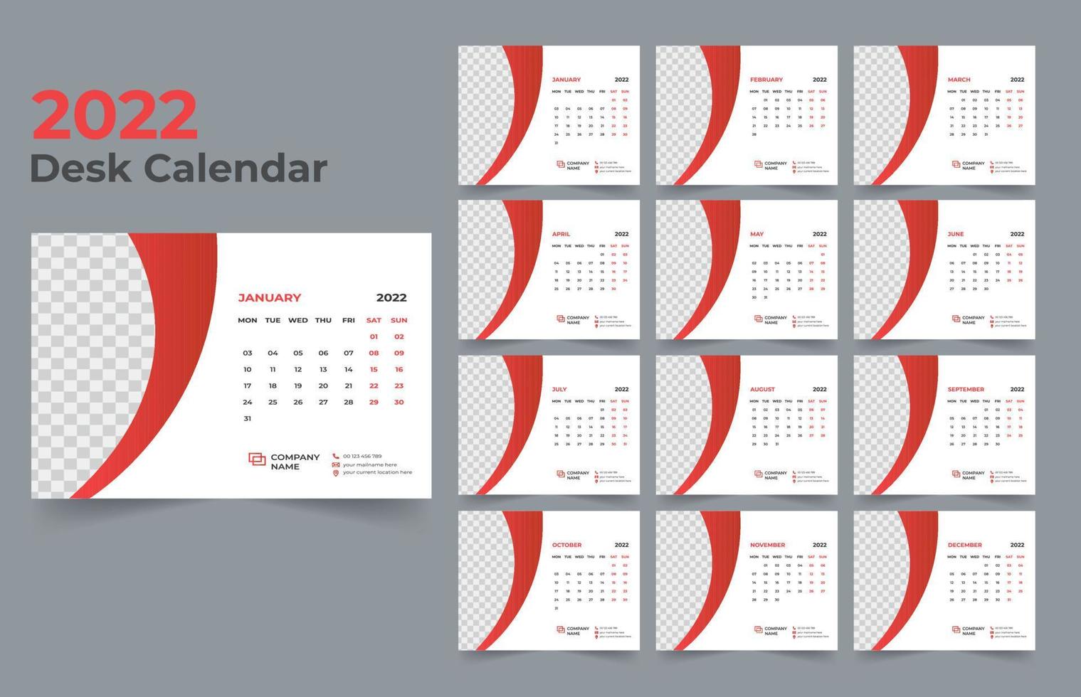 conception de calendrier de bureau 2022 vecteur