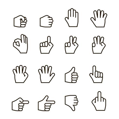 Icônes de gestes de la main, contour plat vecteur