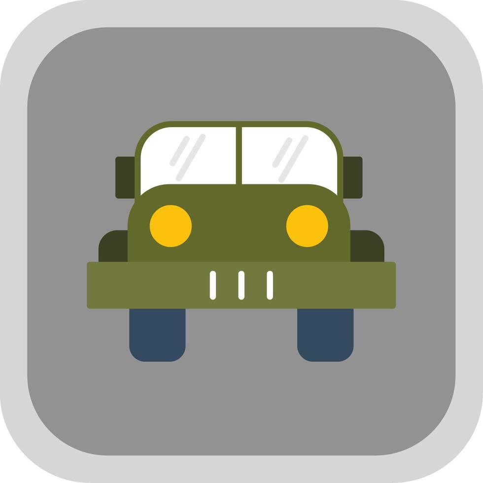 militaire jeep plat rond coin icône vecteur