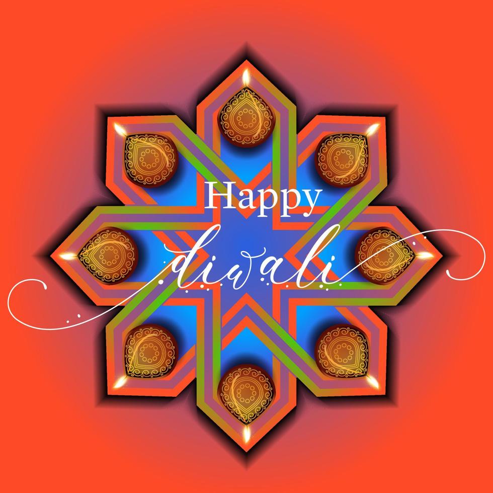 typographie artistique salutations texte shubh deepawali joyeux diwali en hindi pour la fête des lumières indienne. vecteur