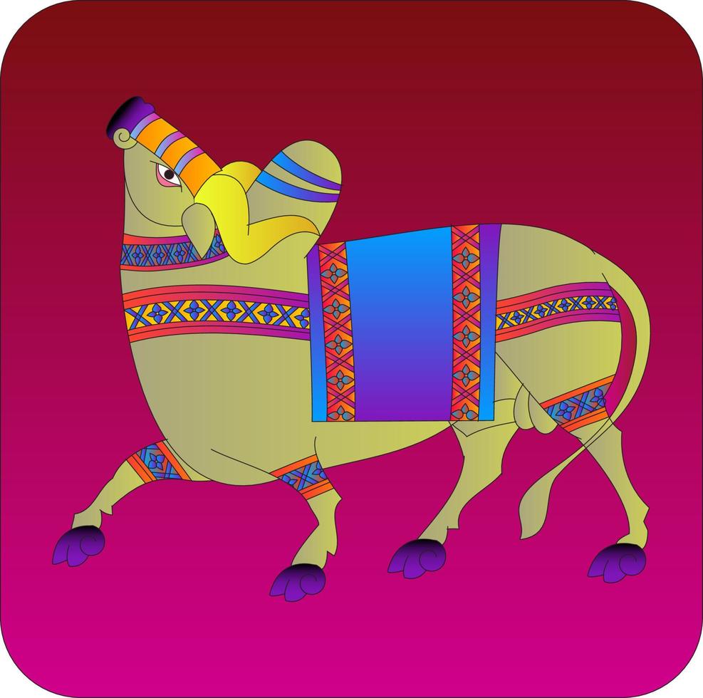 taureau indien dans le style folklorique indien kalamkari, pour l'impression textile, logo, papier peint vecteur