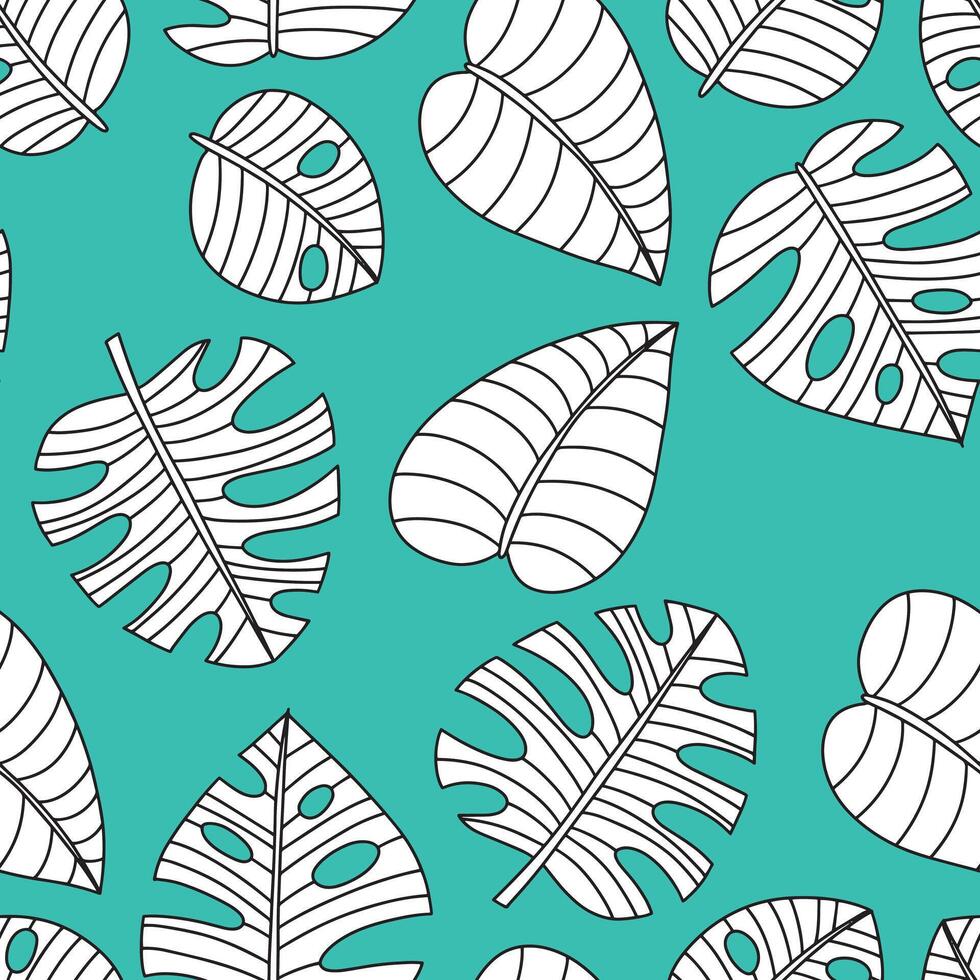 tropical feuille ligne art fond d'écran Contexte. conception de Naturel monstera feuilles et banane feuilles dans une minimaliste linéaire contour style. conception pour tissu, imprimer, couverture, bannière, décoration. vecteur