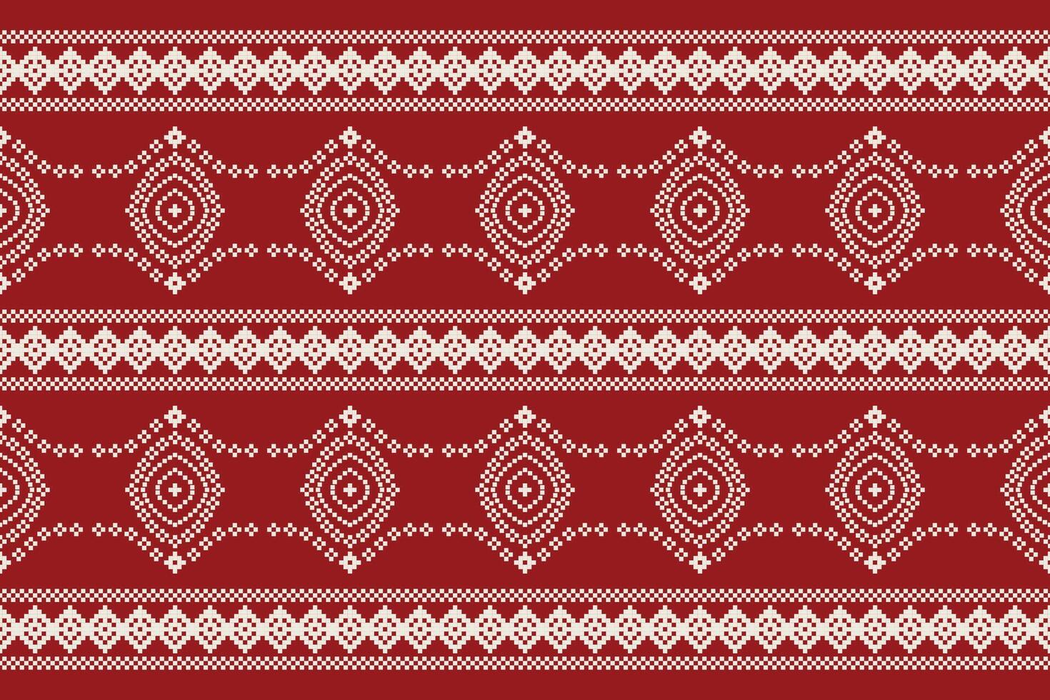 traditionnel ethnique motifs ikat géométrique en tissu modèle traverser point.ikat broderie ethnique Oriental pixel rouge Contexte. résumé, illustration. texture, Noël, décoration, papier peint. vecteur