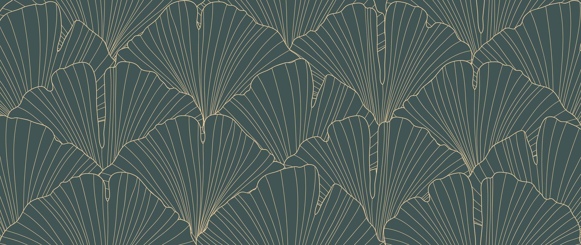 luxe d'or ginkgo feuille ligne art Contexte . Naturel botanique élégant fleur avec or ligne art. conception illustration pour décoration, mur décor, fond d'écran, couverture, bannière, affiche, carte. vecteur