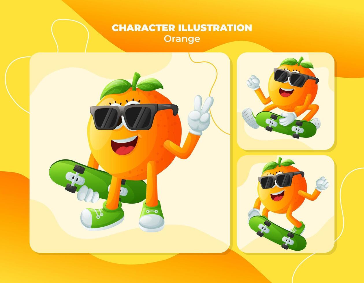 mignonne Orange personnages faire de la planche à roulettes vecteur