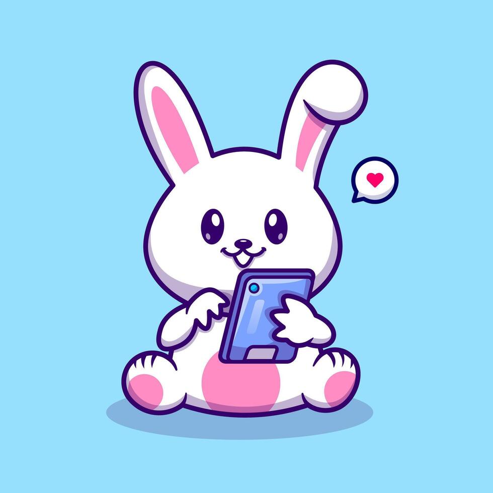 mignonne lapin en jouant téléphone dessin animé vecteur