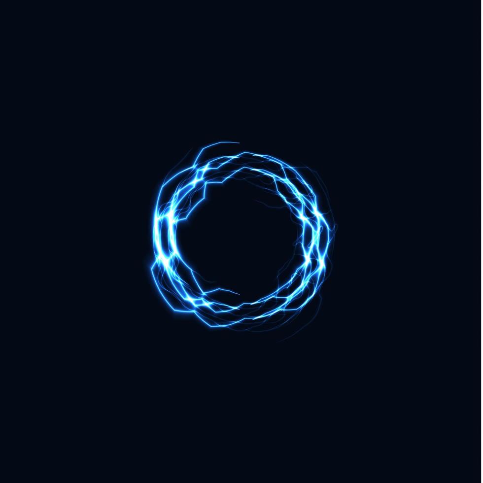 lettre réaliste de foudre o, logo de gant lumineux, symbole zéro de style de lueur d'énergie électrique, signe de type plasma tesla bleu. illustration vectorielle de coup de foudre, conception de typographie vecteur