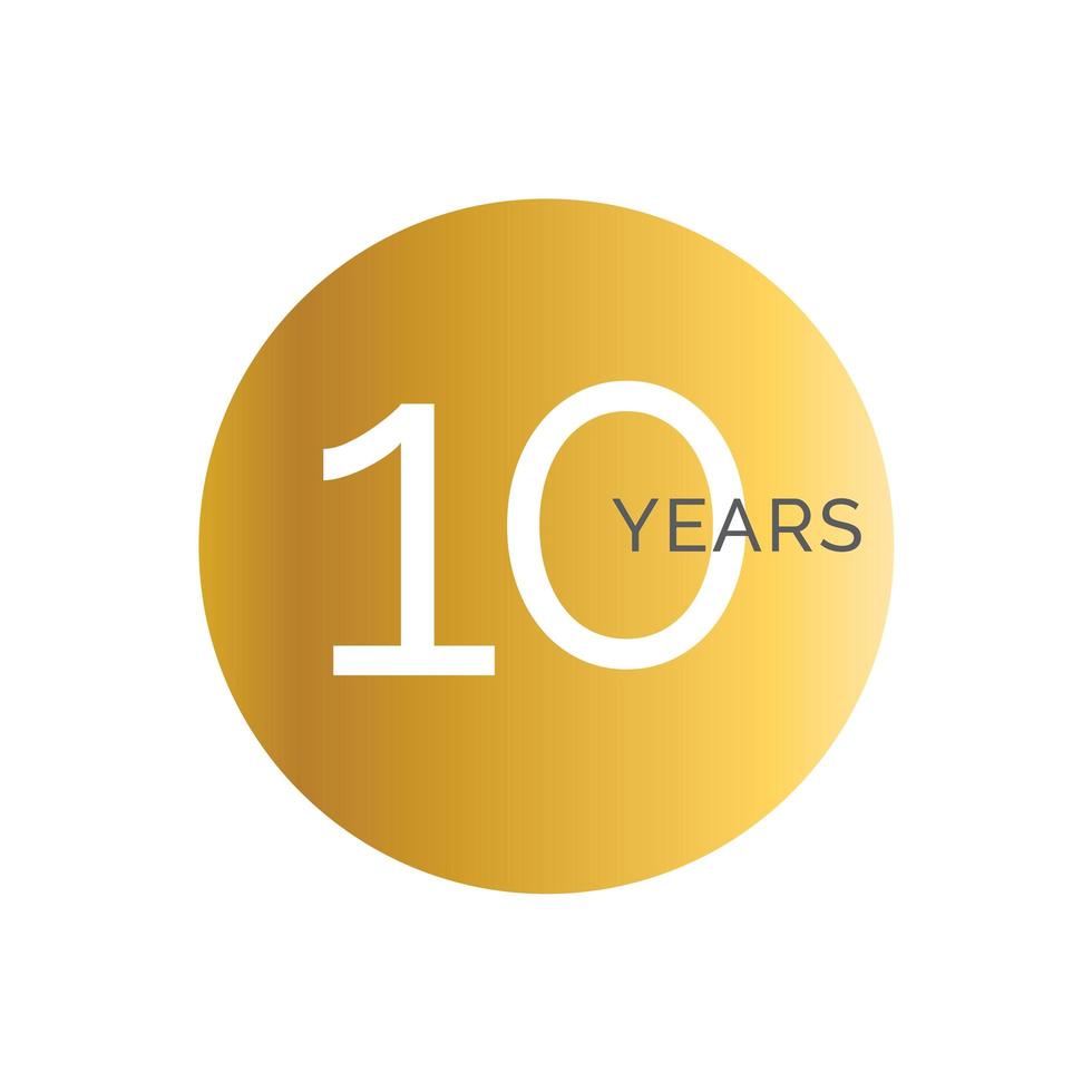 Modèle de bannière d'or du 10e anniversaire, étiquettes du dixième jubilé, logo d'anniversaire d'entreprise, illustration vectorielle vecteur