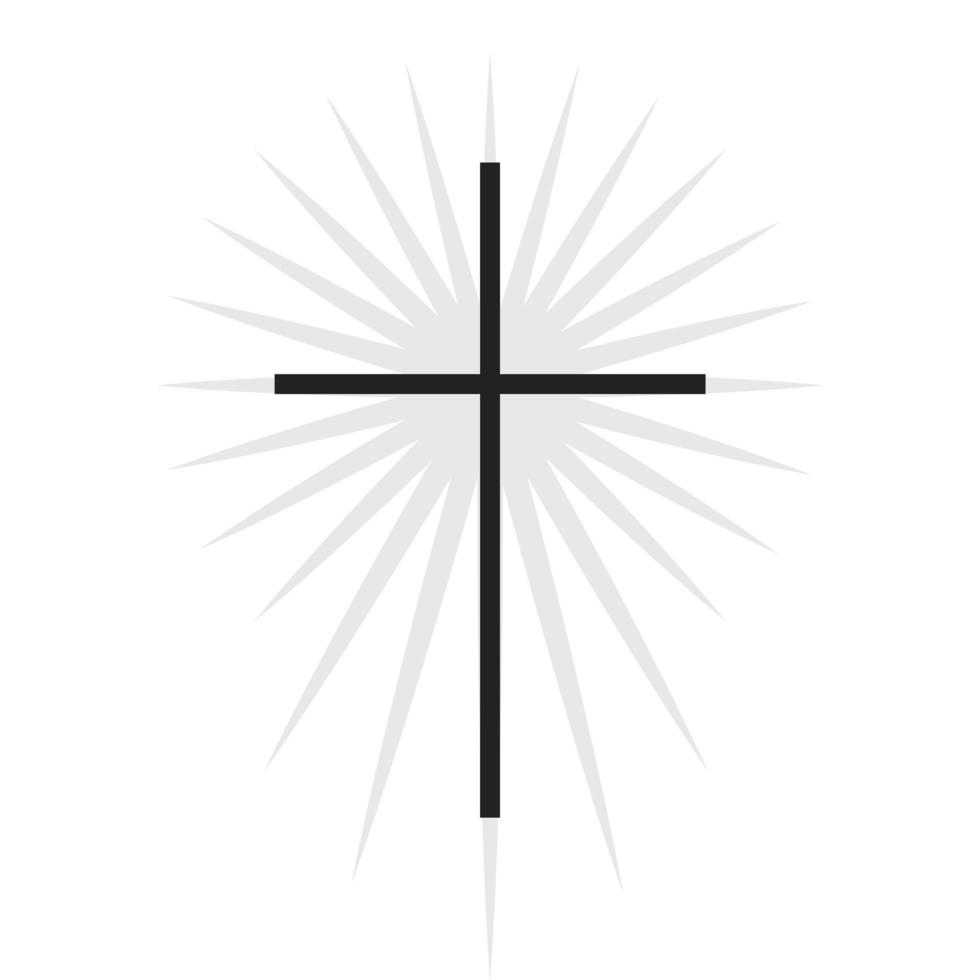 symbole chrétien, croix mince noire avec icône d'éclairage. modèle de logo d'église. illustration vectorielle isolée. vecteur