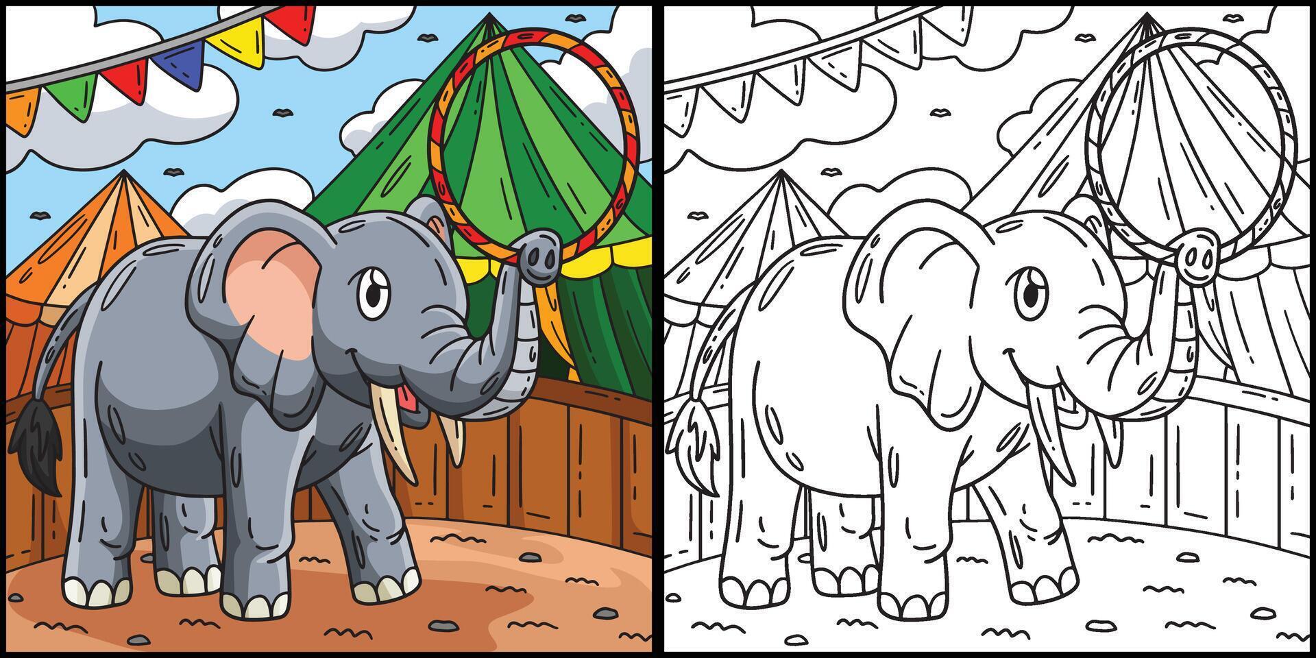 cirque l'éléphant avec hula cerceau illustration vecteur