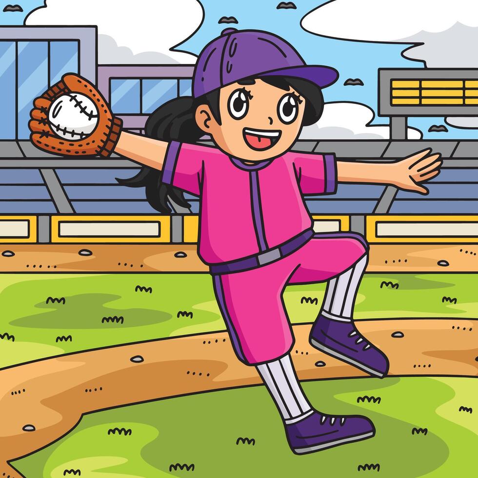 fille contagieux base-ball coloré dessin animé vecteur