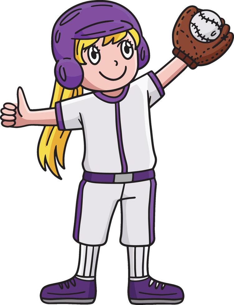 base-ball fille lanceur agitant dessin animé clipart vecteur