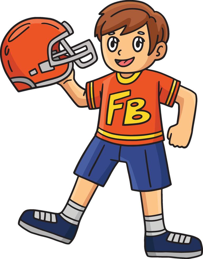 américain Football garçon avec casque dessin animé clipart vecteur