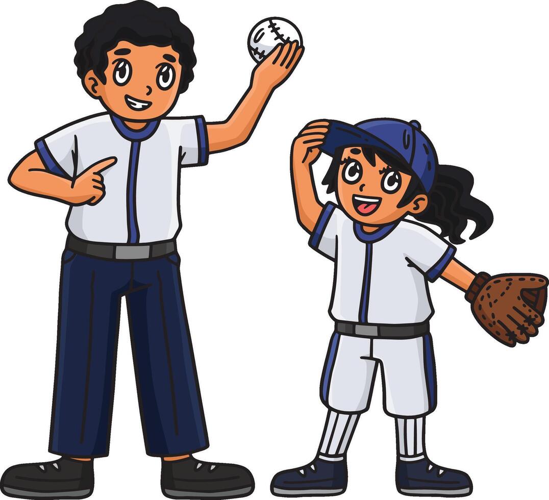 base-ball fille joueur et parent dessin animé clipart vecteur