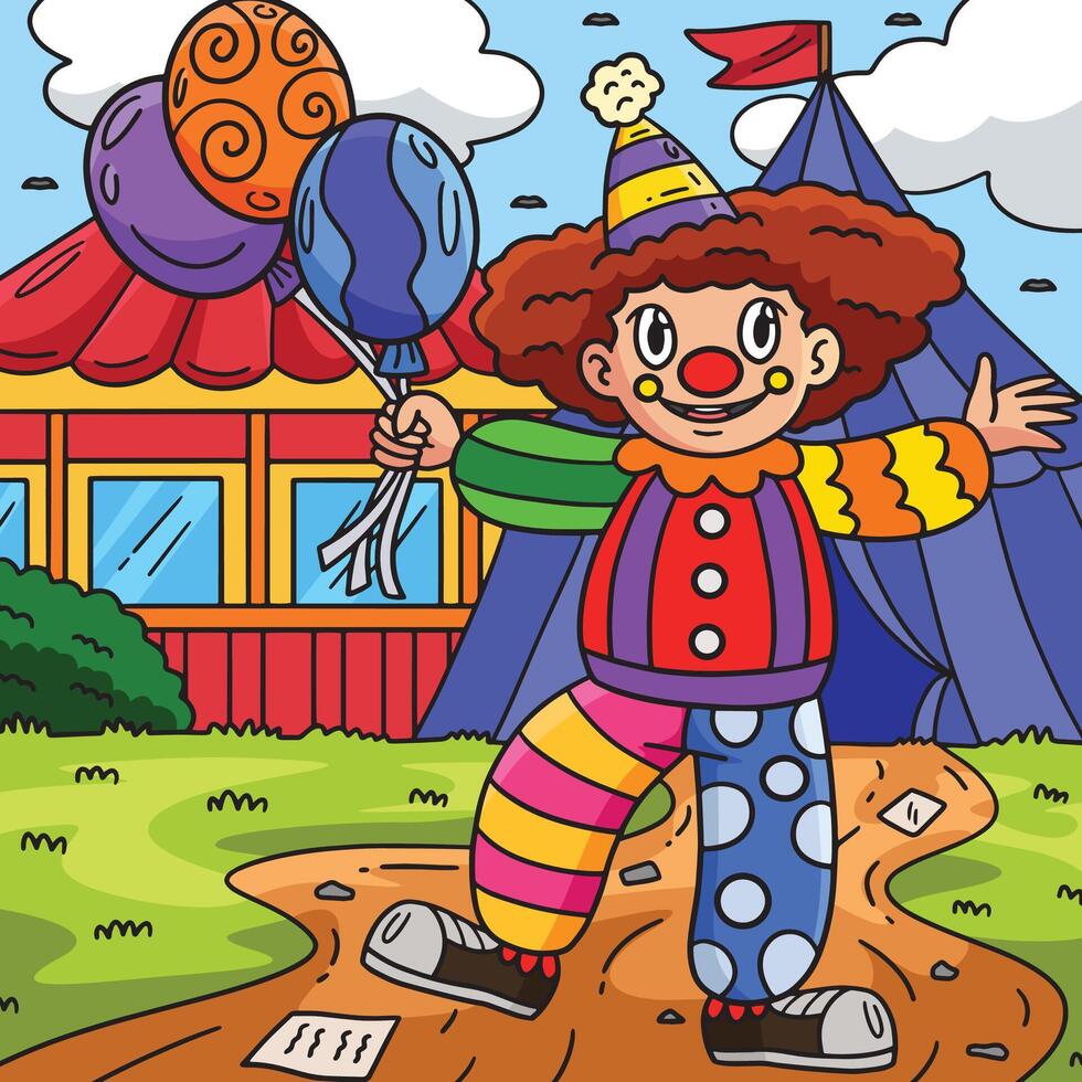 cirque pitre en portant ballon coloré dessin animé vecteur