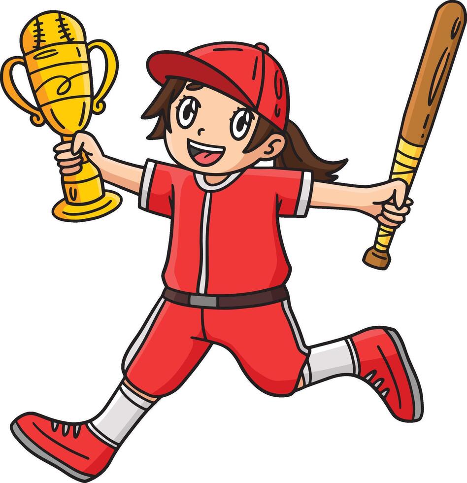 fille en portant une base-ball chauve souris et trophée clipart vecteur