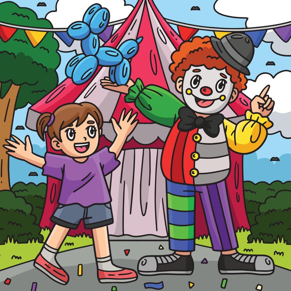 cirque enfant et pitre coloré dessin animé vecteur