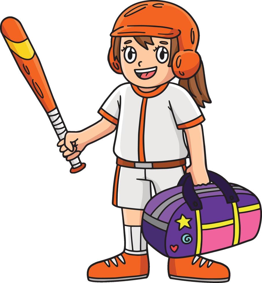 fille avec une des sports sac et une base-ball chauve souris clipart vecteur