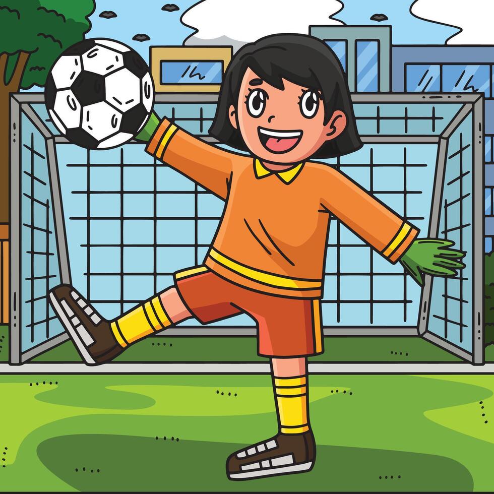 football fille objectif gardien coloré dessin animé vecteur