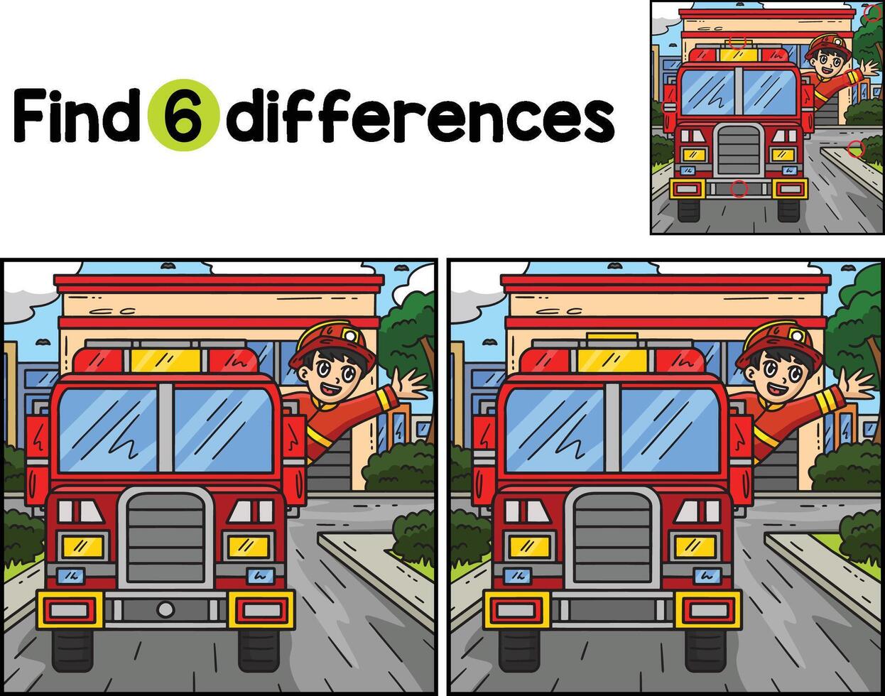 sapeur pompier agitant Feu un camion trouver le différences vecteur