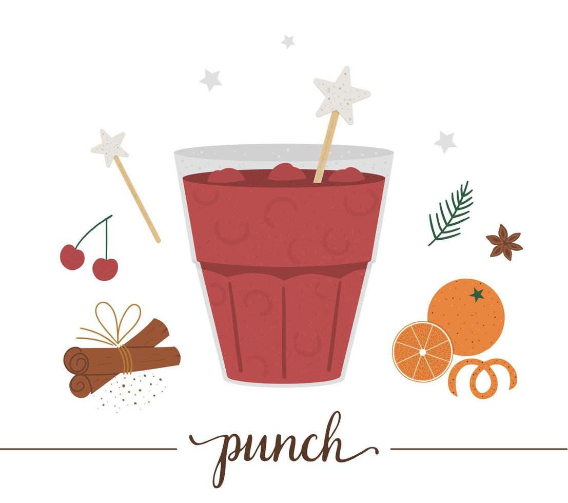 illustration vectorielle de punch isolé sur fond blanc. boisson traditionnelle d'hiver. boisson chaude de vacances à l'orange, cerise, anis, cannelle. vecteur