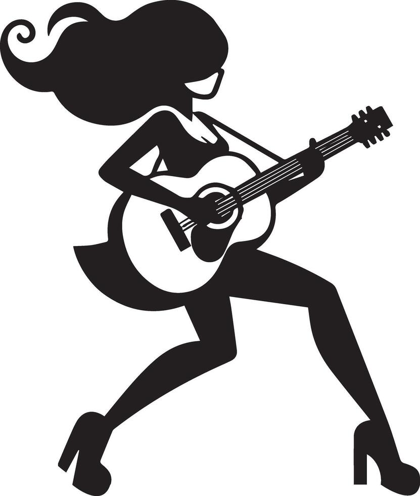 minimal bande dessinée fille dansant avec guitare marrant plat personnage silhouette, noir Couleur silhouette 13 vecteur