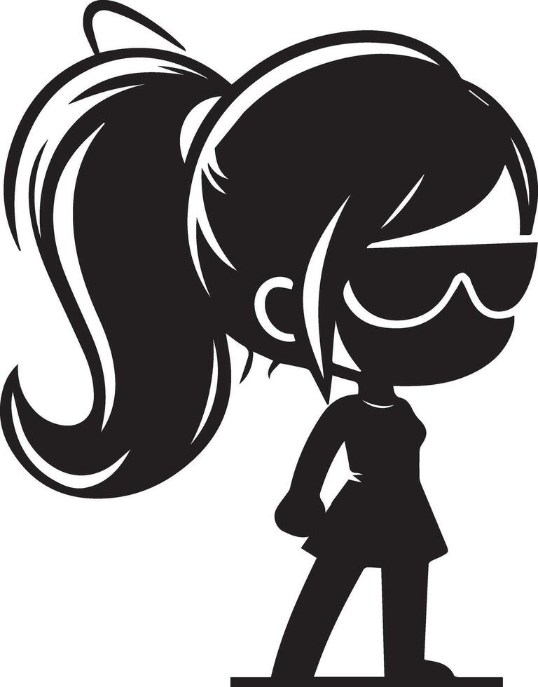 minimal bande dessinée fille marrant plat personnage silhouette, noir Couleur silhouette vecteur