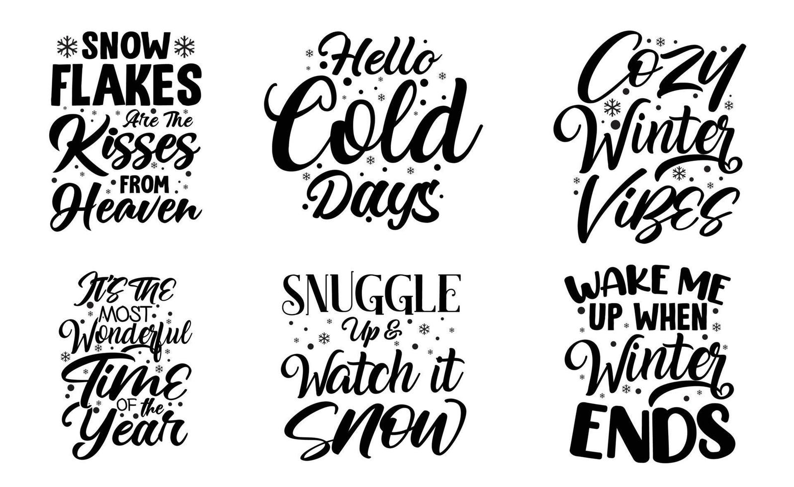 lot de conception de citations de lettrage de typographie d'hiver pour t-shirt et marchandise vecteur