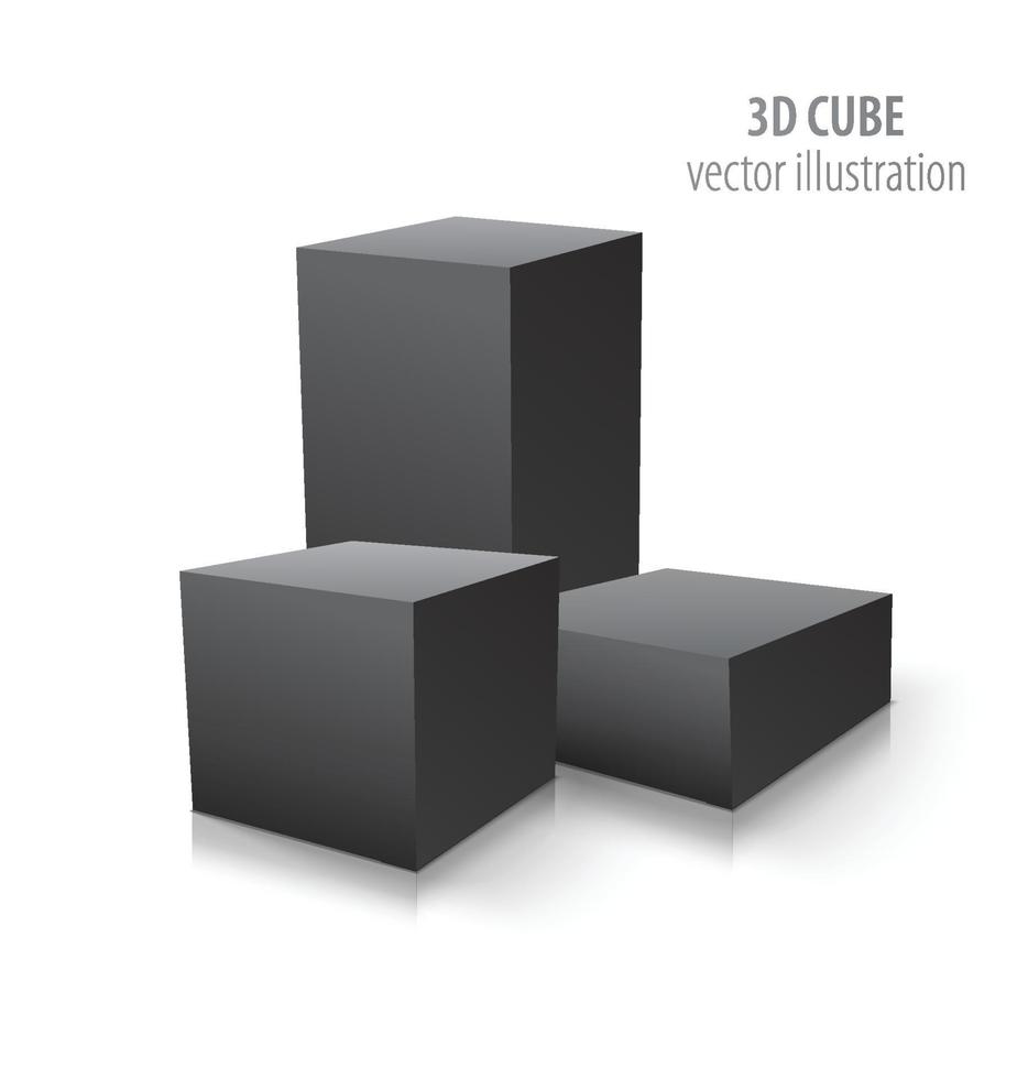 trois cubes 3d isolés sur fond blanc vecteur