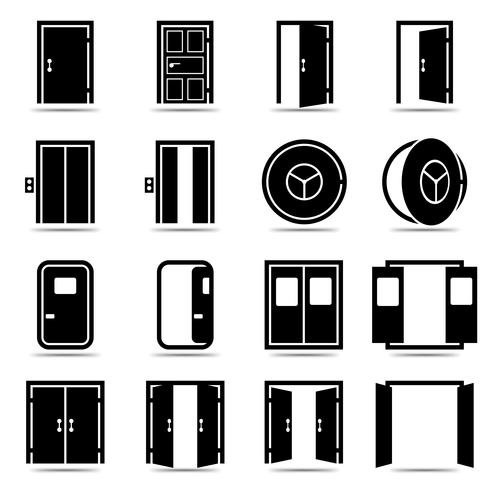 Jeu d&#39;icônes de portes ouvertes et fermées vecteur