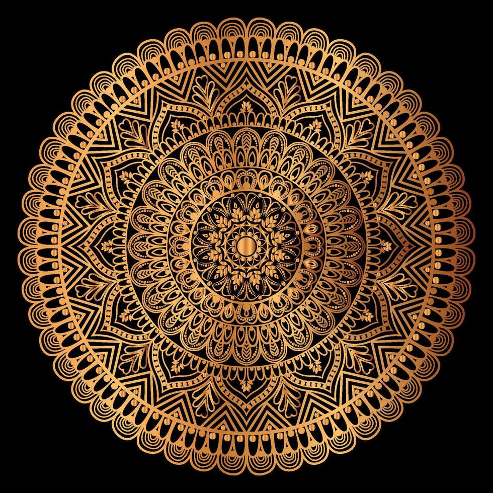 d'or mandala conception avec une noir Contexte vecteur